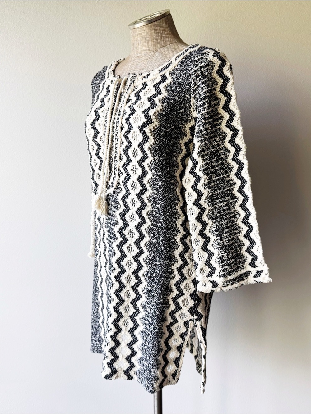 Calypso St. Barth Black and White Zigzag Crochet Minidress - Picture 5 of 16